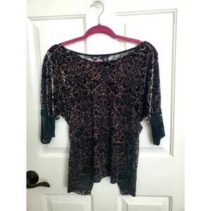 Vtg BKE Velvet Burnout Top Black Lace Stretch Witchy Whimsigoth Vampy Sz Medium